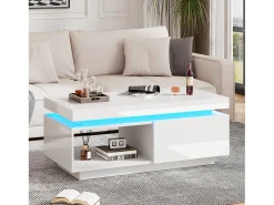 Mesa De Centro|Hauss Spole Mesa de centro com gavetas, 100x50 cm, iluminação LED com comando, superfície lacada a . Branco