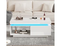 Mesa De Centro|Hauss Spole Mesa de centro com gavetas, 100x50 cm, iluminação LED com comando, superfície lacada a . Branco