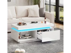 Mesa De Centro|Hauss Spole Mesa de centro com gavetas, 100x50 cm, iluminação LED com comando, superfície lacada a . Branco