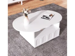 Mesa de centro com gavetas e compartimentos de arrumação, em forma de nuvem, branca.^ Mesa De Centro