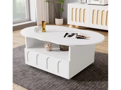 Mesa de centro com gavetas e compartimentos de arrumação, em forma de nuvem, branca.^ Mesa De Centro