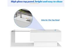 Mesa De Centro*Merax Mesa de centro com gaveta grande - 100x50x32 cm - LEDs - tampo de vidro - Aglomerado - brilhante Branco