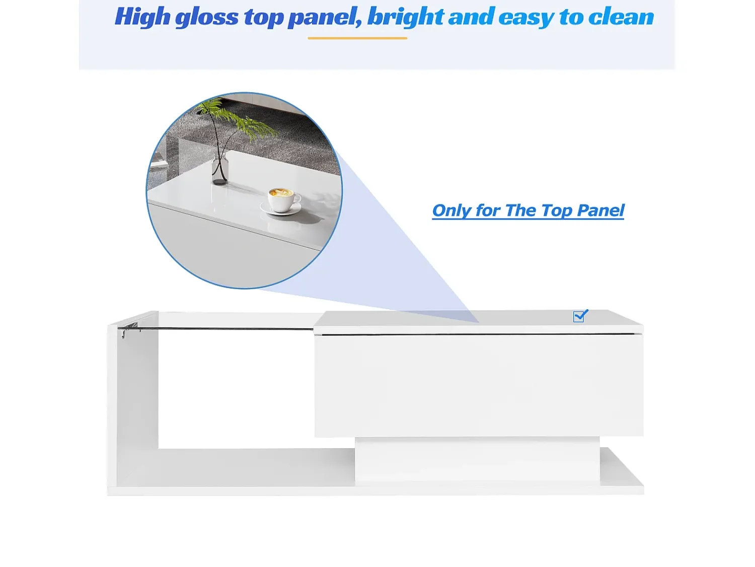 Mesa De Centro*Merax Mesa de centro com gaveta grande - 100x50x32 cm - LEDs - tampo de vidro - Aglomerado - brilhante Branco