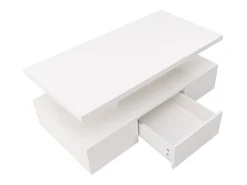 Mesa De Centro| Mesa de centro com gavetas, lacado de alto brilho, mesa com dois níveis de arrumação, luz LED, 100 C x 50 L x 39 A cm Branco