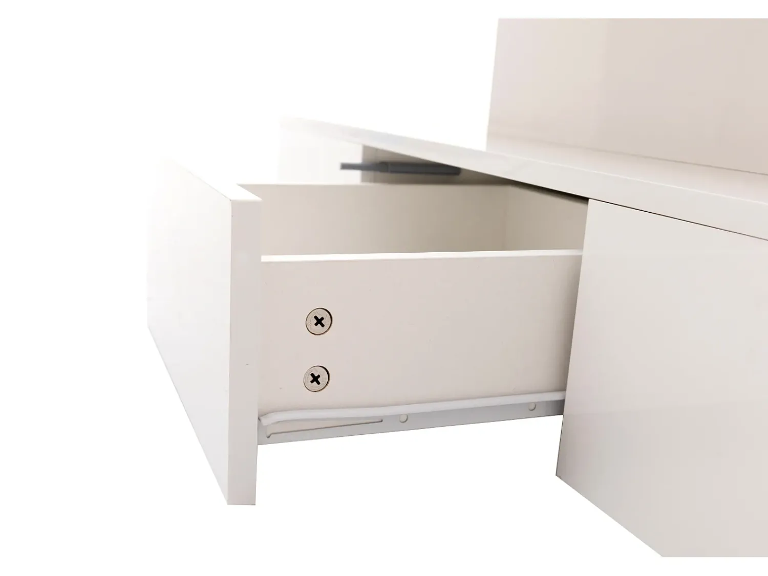 Mesa De Centro| Mesa de centro com gavetas, lacado de alto brilho, mesa com dois níveis de arrumação, luz LED, 100 C x 50 L x 39 A cm Branco