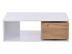 Online Hauss Spole Mesa de centro com gaveta giratória - Tampo com acabamento brilhante - e madeira Branco