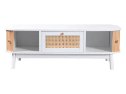 Mesa de centro com gavetas e portas de correr, mesa de sala de estar com espaço de armazenamento, branca^ Mesa De Centro