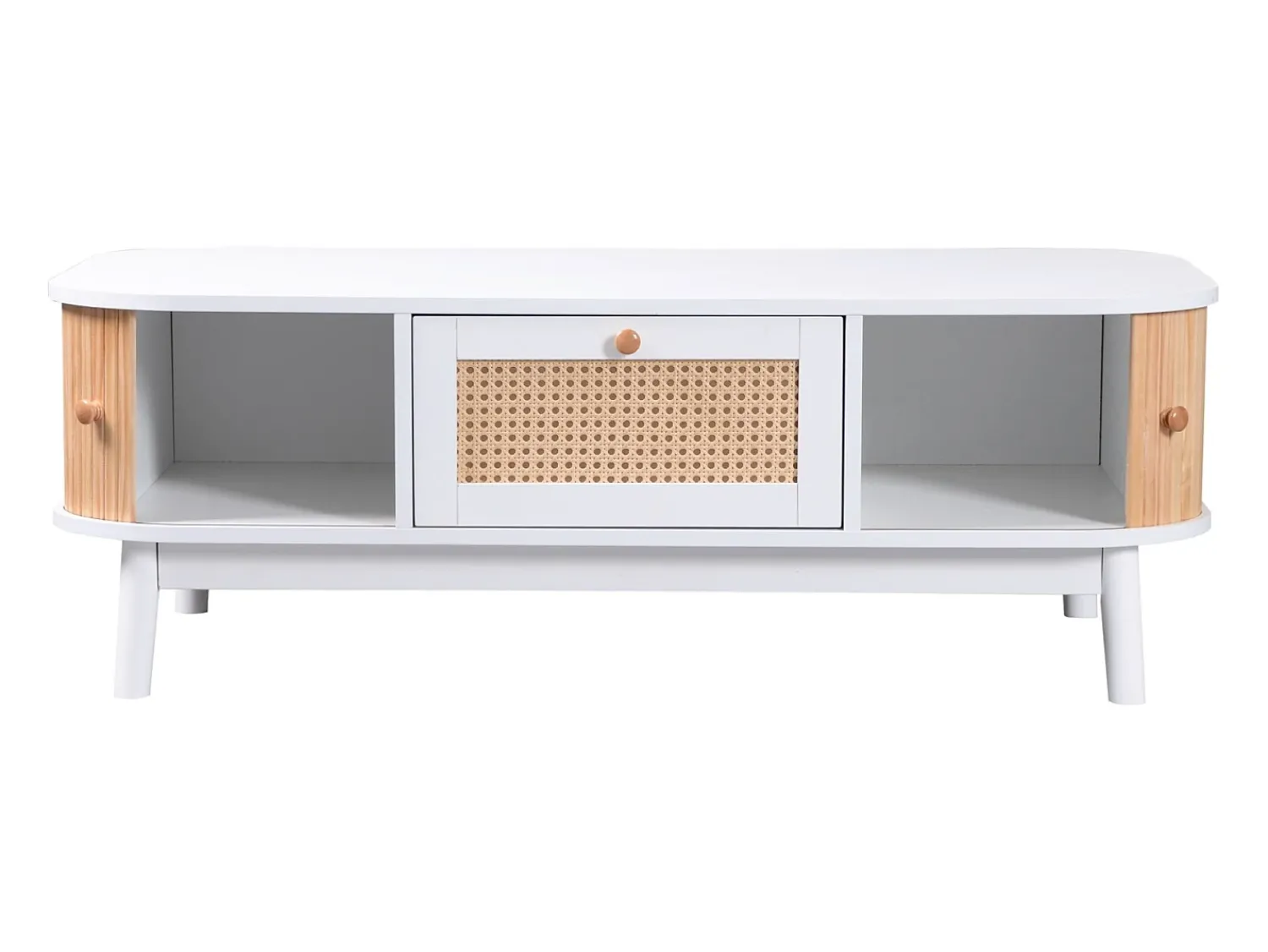 Mesa de centro com gavetas e portas de correr, mesa de sala de estar com espaço de armazenamento, branca^ Mesa De Centro