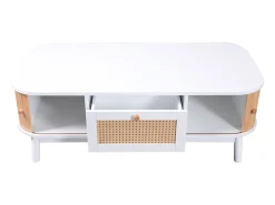 Mesa de centro com gavetas e portas de correr, mesa de sala de estar com espaço de armazenamento, branca^ Mesa De Centro