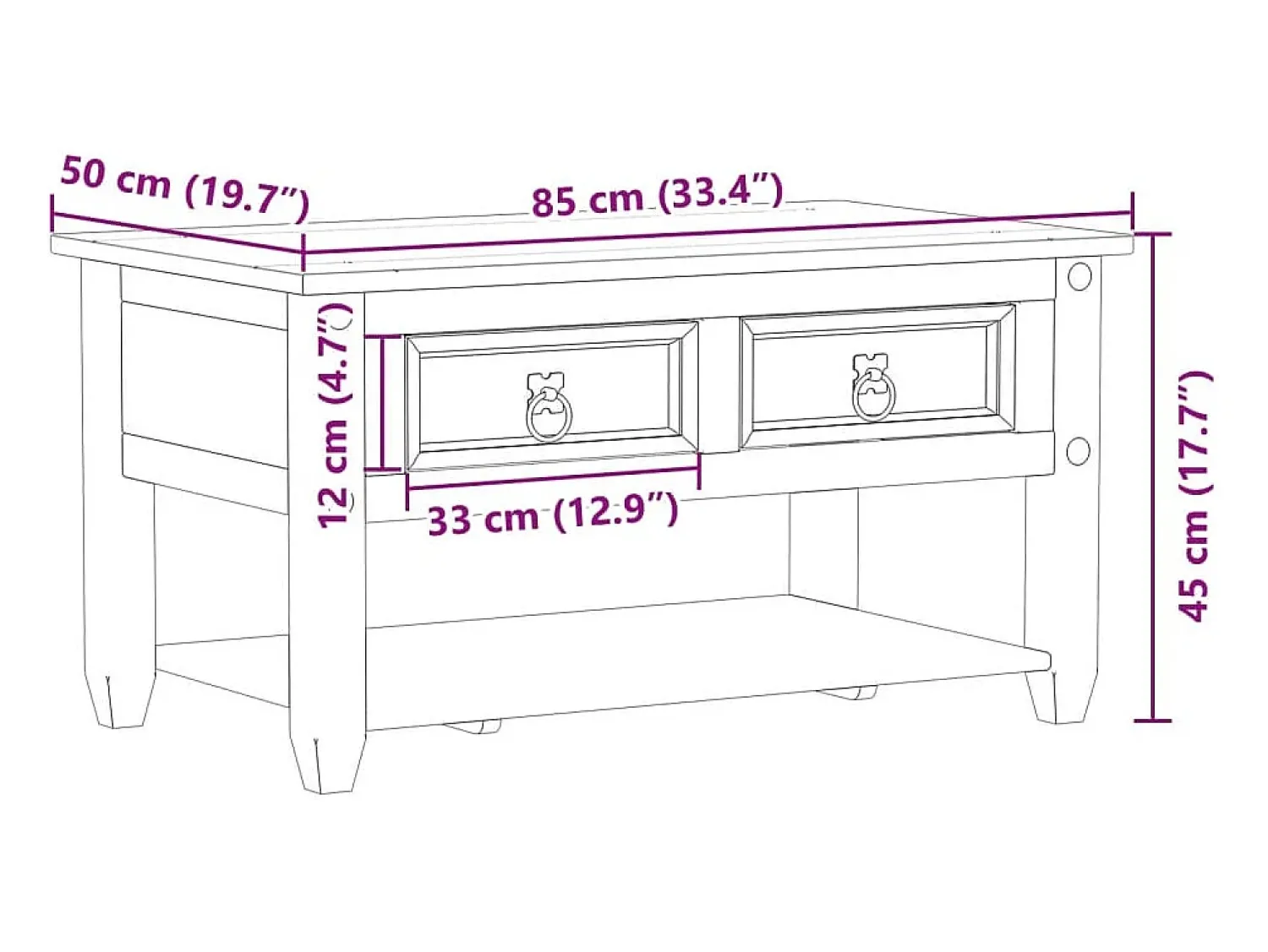 Best vidaxl Mesa de centro com gavetas Corona 85x50x45 cm pinho maciço Natural claro