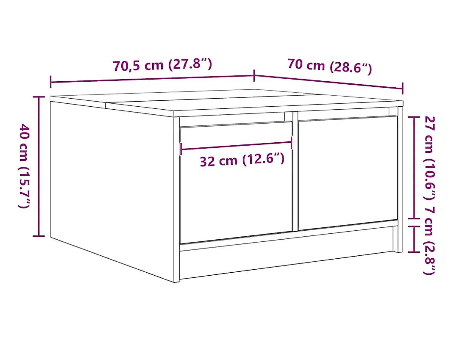 vidaxl Mesa de centro com gavetas 70,5x70x40 cm carvalho fumado^ Mesa De Centro