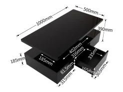 Mesa de centro com gavetas, lacado de alto brilho, mesa com dois níveis de arrumação, luz LED, 100 C x 50 L x 39 A cm^ Mesa De Centro
