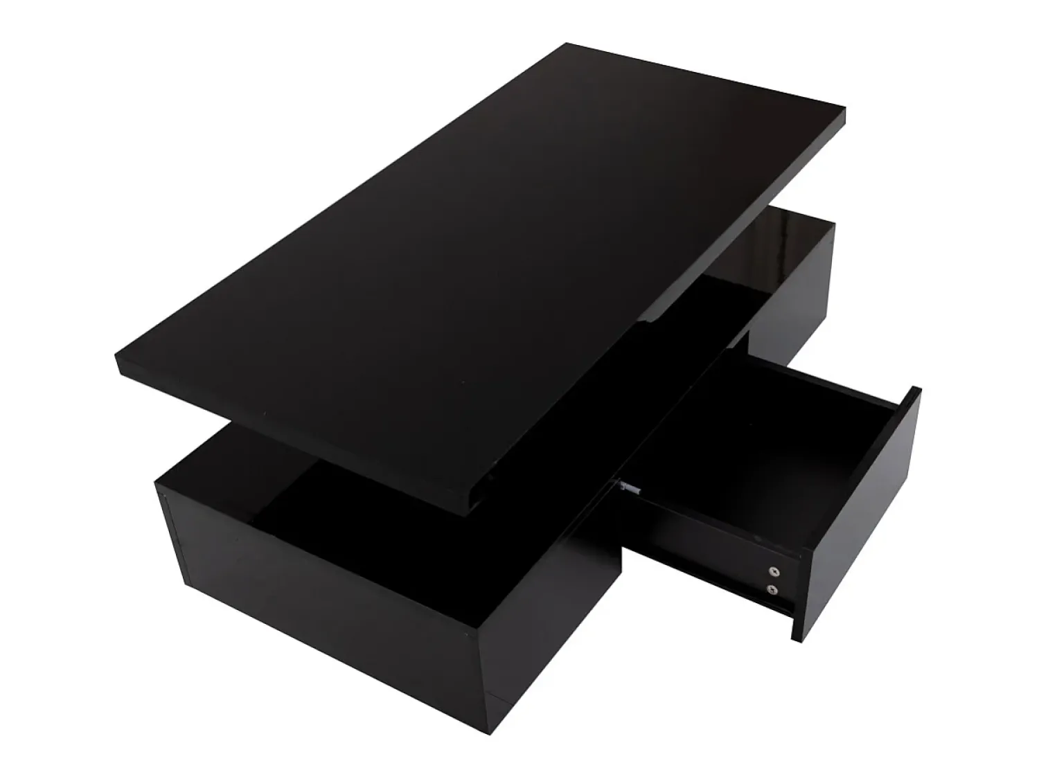 Mesa de centro com gavetas, lacado de alto brilho, mesa com dois níveis de arrumação, luz LED, 100 C x 50 L x 39 A cm^ Mesa De Centro