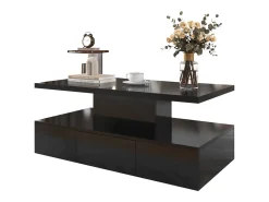 Mesa de centro com gavetas, lacado de alto brilho, mesa com dois níveis de arrumação, luz LED, 100 C x 50 L x 39 A cm^ Mesa De Centro
