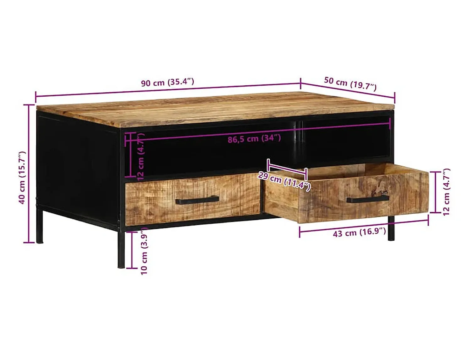 vidaxl Mesa de centro com gaveta 90 x 50 x 40 cm^ Mesa De Centro