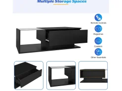 ModernLuxe Mesa de centro com iluminação LED - com tampo de vidro e gavetas -^ Mesa De Centro