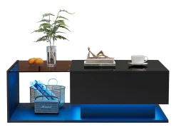 ModernLuxe Mesa de centro com iluminação LED - com tampo de vidro e gavetas -^ Mesa De Centro