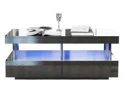 Mesa De Centro|Hauss Spole Mesa de centro com iluminação LED e 2 gavetas - Acabamento em brilhante Preto