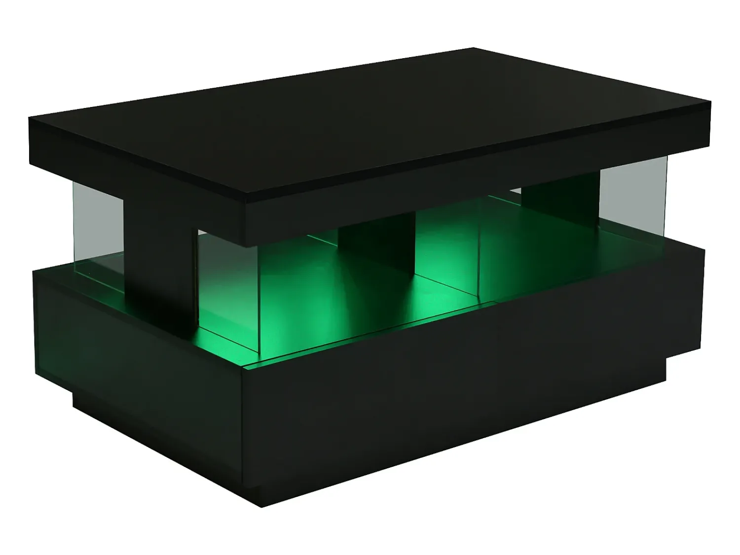 Mesa De Centro|Hauss Spole Mesa de centro com iluminação LED e 2 gavetas - Acabamento em brilhante Preto