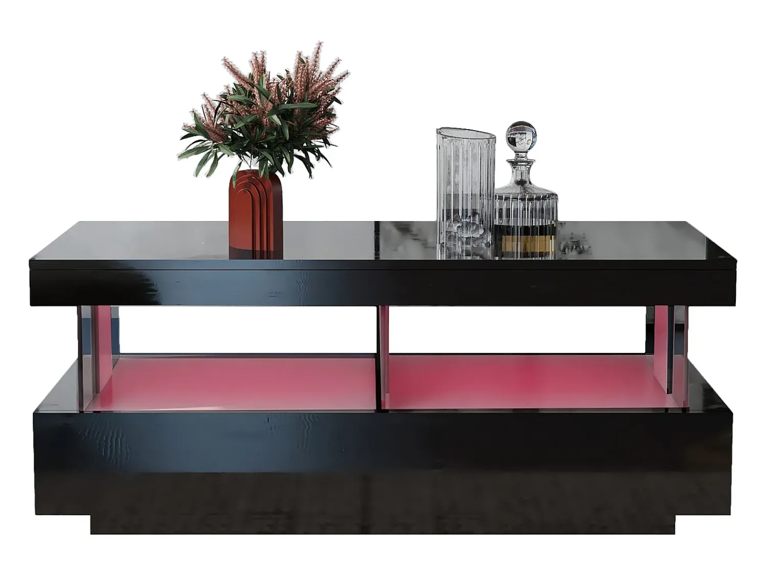 Mesa De Centro|Hauss Spole Mesa de centro com iluminação LED e 2 gavetas - Acabamento em brilhante Preto