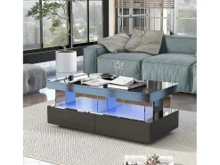 Mesa De Centro|Hauss Spole Mesa de centro com iluminação LED e 2 gavetas - Acabamento em brilhante Preto