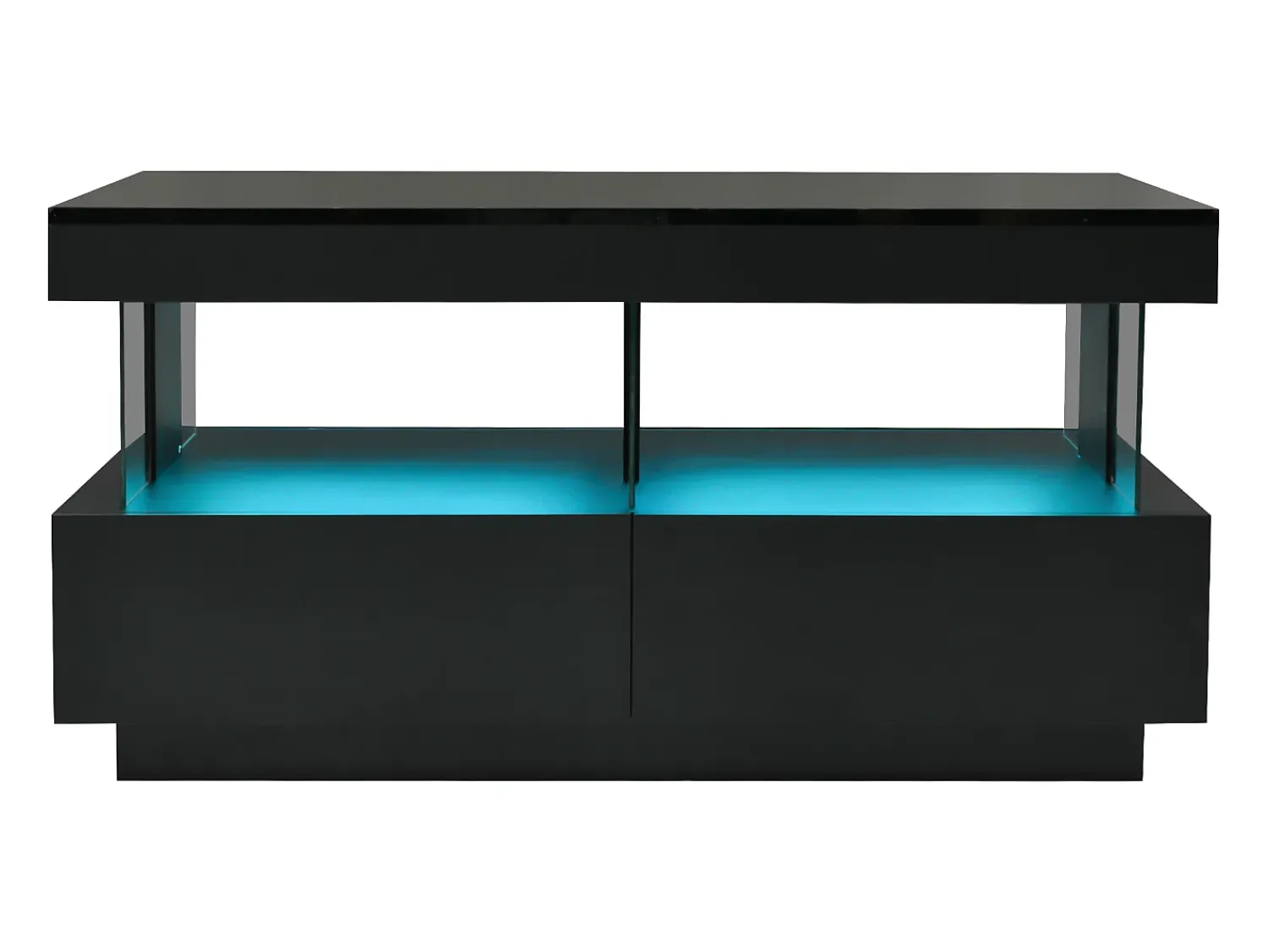 Mesa De Centro|Hauss Spole Mesa de centro com iluminação LED e 2 gavetas - Acabamento em brilhante Preto