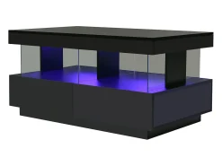 Mesa De Centro|Hauss Spole Mesa de centro com iluminação LED e 2 gavetas - Acabamento em brilhante Preto