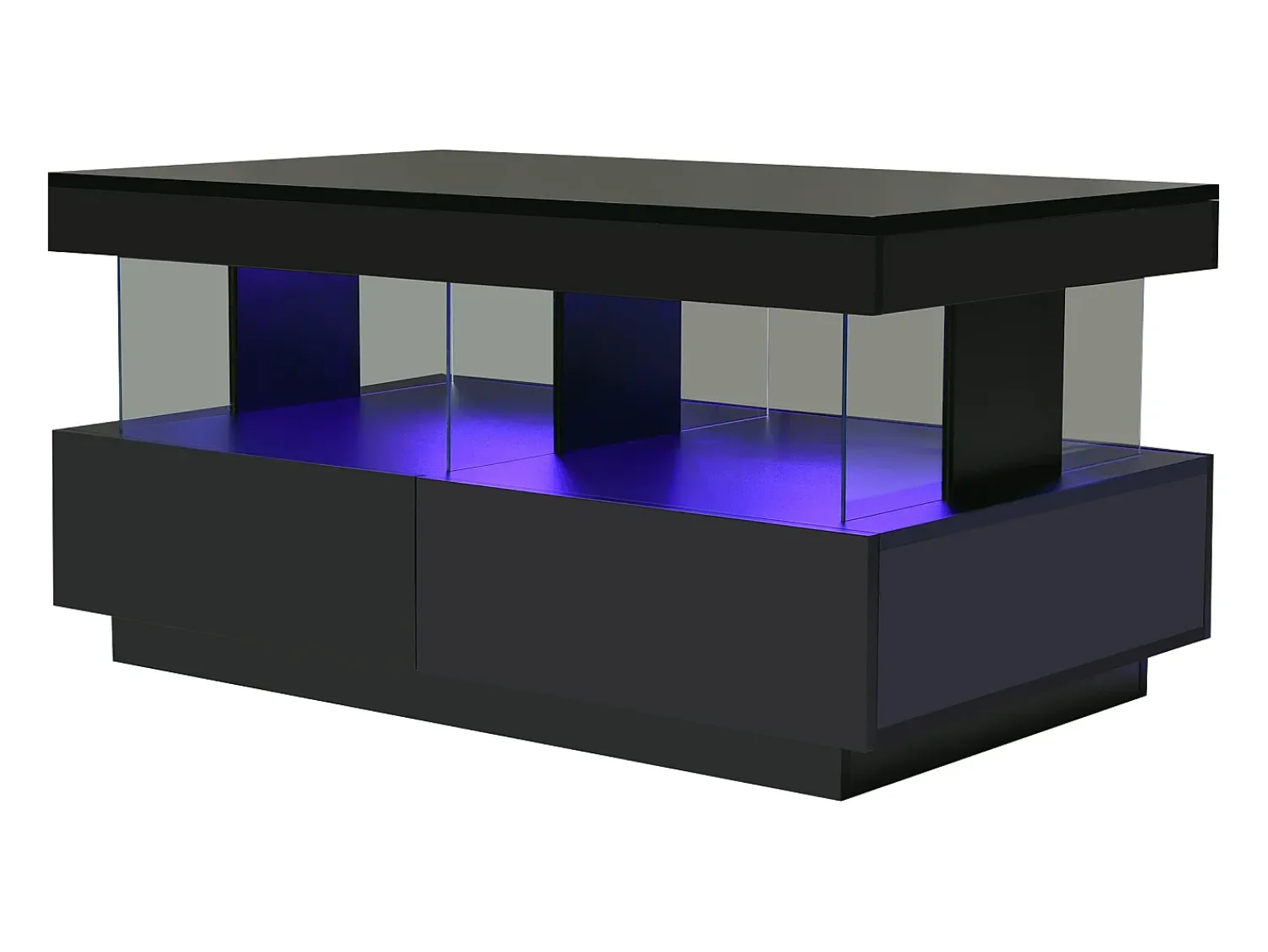 Mesa De Centro|Hauss Spole Mesa de centro com iluminação LED e 2 gavetas - Acabamento em brilhante Preto