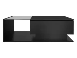 Online Hauss Spole Mesa de centro com iluminação LED e 1 gaveta - Acabamento em brilhante - Tampo semi-transparente Preto