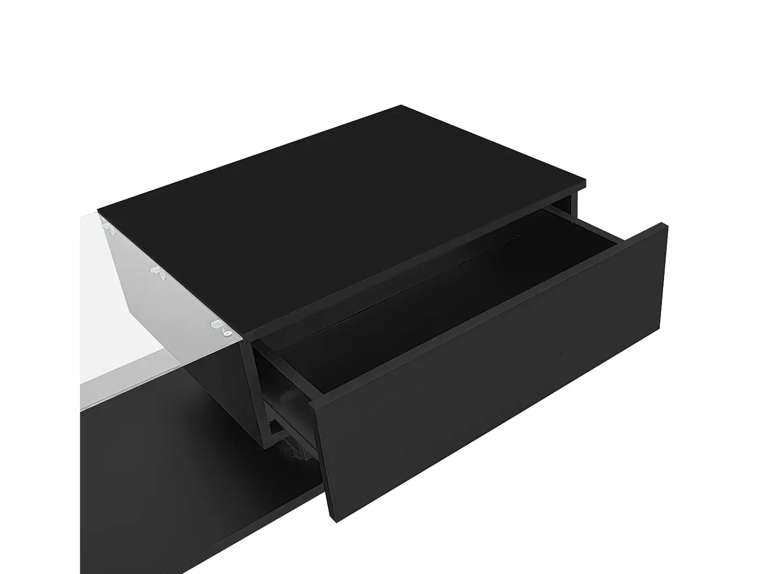 Online Hauss Spole Mesa de centro com iluminação LED e 1 gaveta - Acabamento em brilhante - Tampo semi-transparente Preto