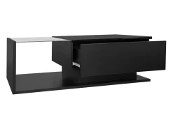 Online Hauss Spole Mesa de centro com iluminação LED e 1 gaveta - Acabamento em brilhante - Tampo semi-transparente Preto