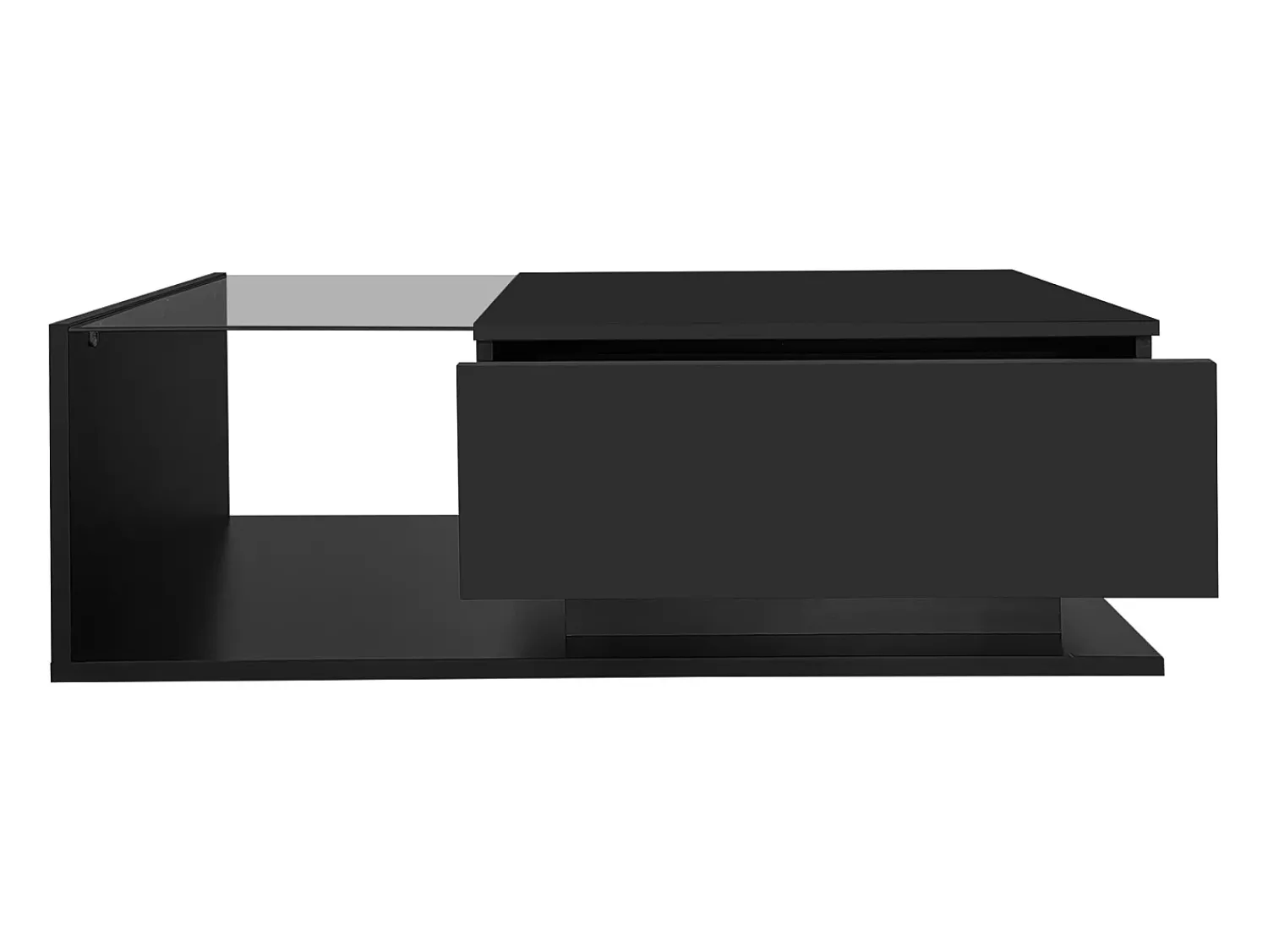 Online Hauss Spole Mesa de centro com iluminação LED e 1 gaveta - Acabamento em brilhante - Tampo semi-transparente Preto