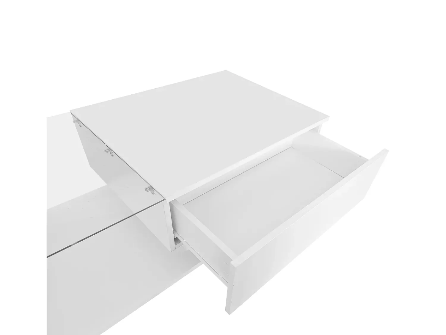 Hot ModernLuxe Mesa de centro com iluminação LED - com tampo de vidro e gavetas - Branca Branco