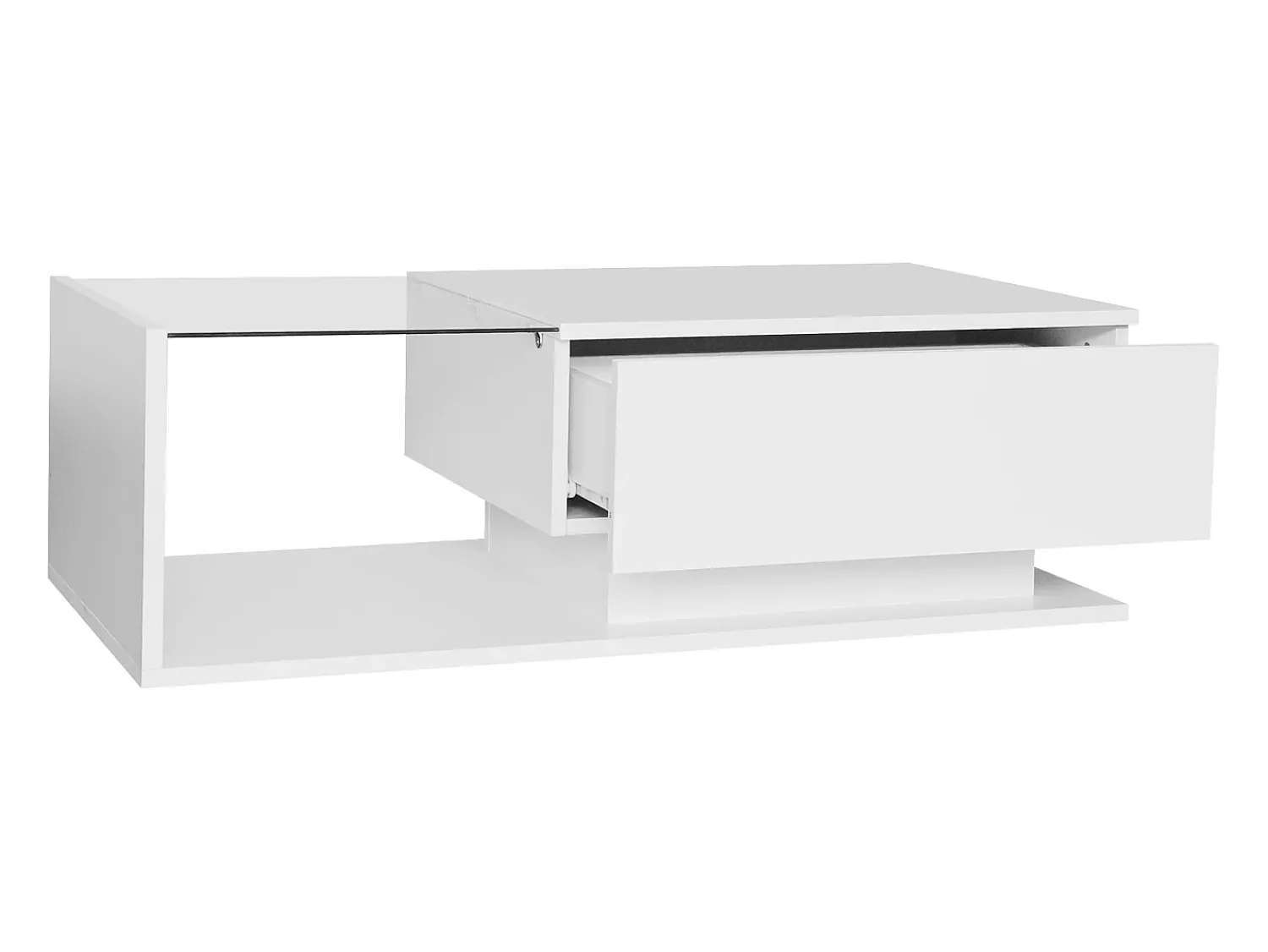 Hot ModernLuxe Mesa de centro com iluminação LED - com tampo de vidro e gavetas - Branca Branco