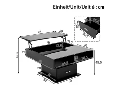 Best Mesa de centro com iluminação LED - Mesa de centro com altura ajustável e uma gaveta - Arrumação aberta - Preto
