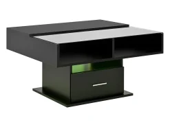 Best Mesa de centro com iluminação LED - Mesa de centro com altura ajustável e uma gaveta - Arrumação aberta - Preto
