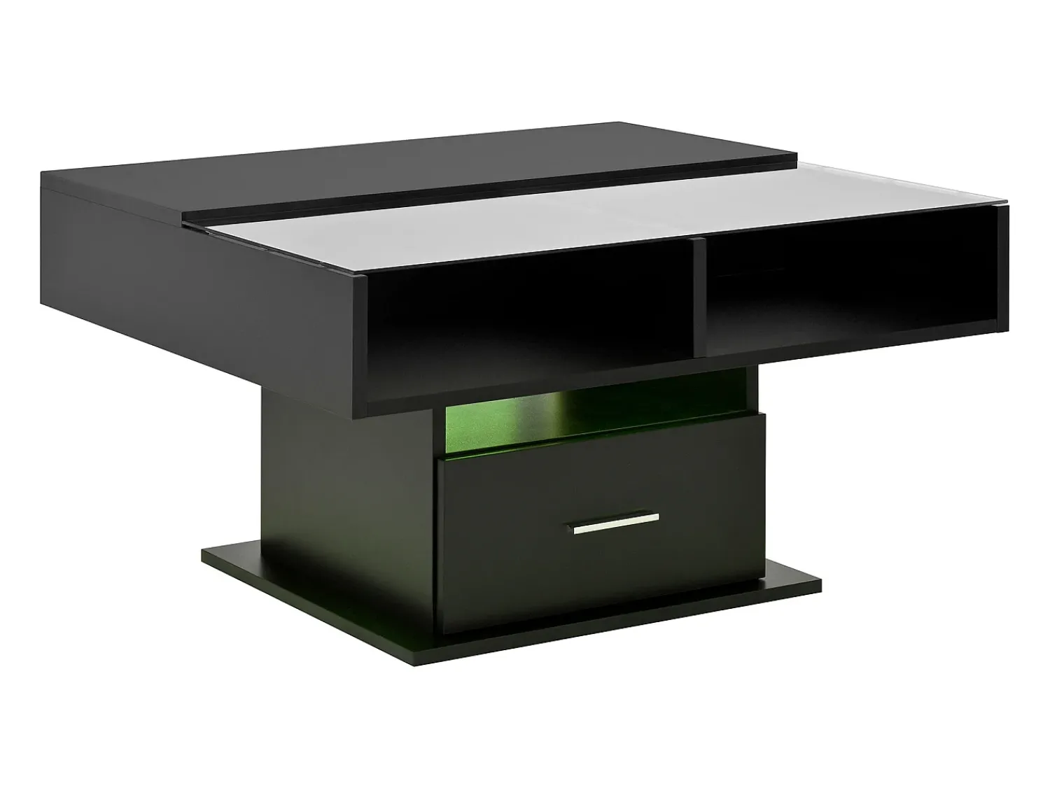 Best Mesa de centro com iluminação LED - Mesa de centro com altura ajustável e uma gaveta - Arrumação aberta - Preto