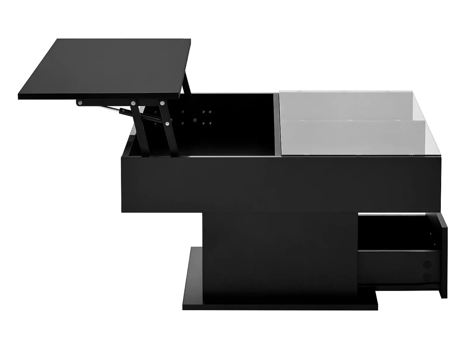 Best Mesa de centro com iluminação LED - Mesa de centro com altura ajustável e uma gaveta - Arrumação aberta - Preto