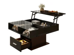 Best Mesa de centro com iluminação LED - Mesa de centro com altura ajustável e uma gaveta - Arrumação aberta - Preto