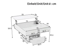 Mesa De Centro* Mesa de centro com iluminação LED - Mesa de centro com altura ajustável e uma gaveta - Arrumação aberta - Branco