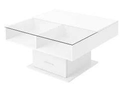 Mesa De Centro* Mesa de centro com iluminação LED - Mesa de centro com altura ajustável e uma gaveta - Arrumação aberta - Branco
