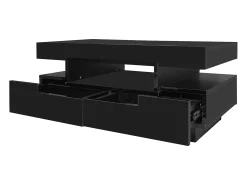 Hauss Spole Mesa de centro com iluminação LED e 4 gavetas - Acabamento brilhante - Madeira PB preta^ Mesa De Centro
