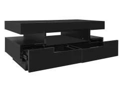 Hauss Spole Mesa de centro com iluminação LED e 4 gavetas - Acabamento brilhante - Madeira PB preta^ Mesa De Centro