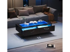 Hauss Spole Mesa de centro com iluminação LED em lacado , 100x50x35 cm, com 2 gavetas e tampo em vidro.^ Mesa De Centro