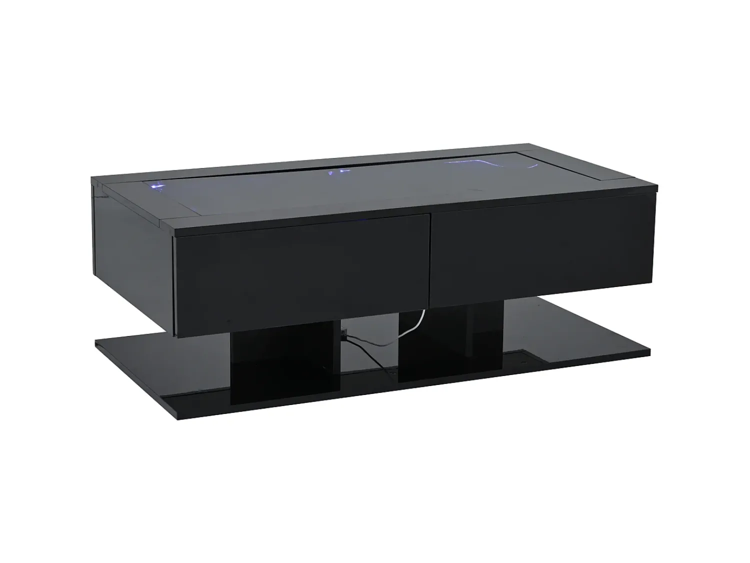 Hauss Spole Mesa de centro com iluminação LED em lacado , 100x50x35 cm, com 2 gavetas e tampo em vidro.^ Mesa De Centro