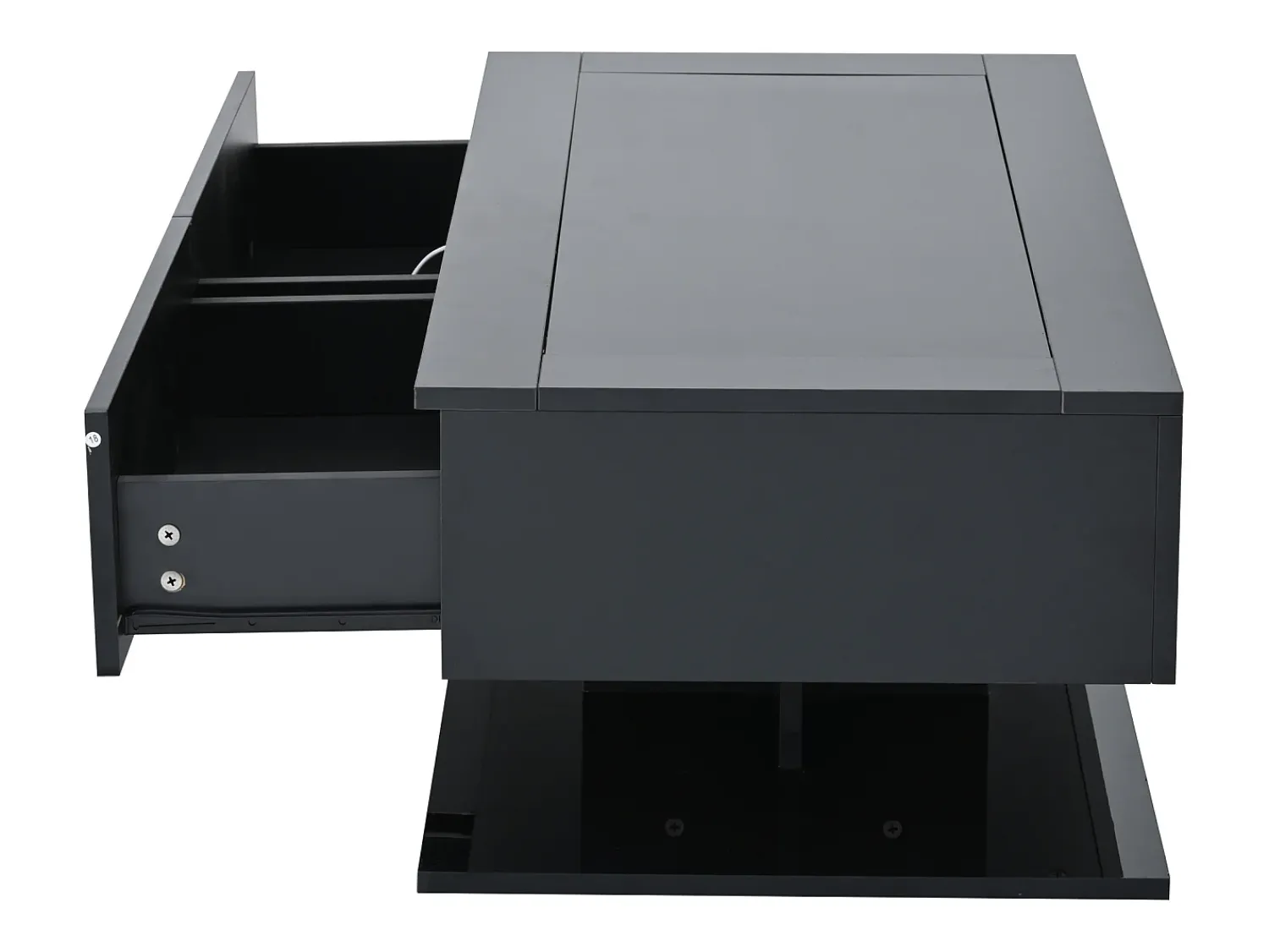 Hauss Spole Mesa de centro com iluminação LED em lacado , 100x50x35 cm, com 2 gavetas e tampo em vidro.^ Mesa De Centro