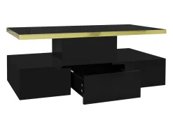 New Mesa de centro com iluminação LED, mesa com gavetas, mesa lateral com duas prateleiras, preta Preto