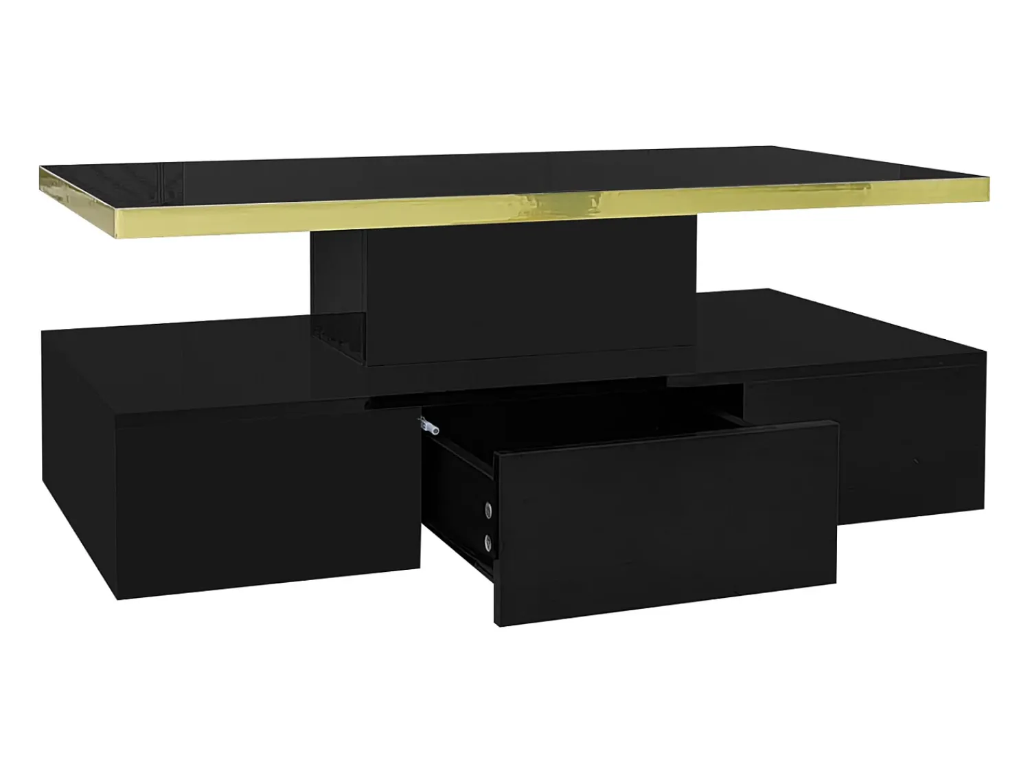 Mesa De Centro* Mesa de centro com iluminação LED, mesa com gavetas, mesa lateral com duas prateleiras, preta Preto