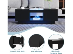 Best ModernLuxe Mesa de centro com LED - 2 gavetas e 1 compartimento aberto - Preto