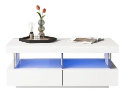 Mesa De Centro|ModernLuxe Mesa de centro com LED - 2 gavetas e 2 compartimentos - estilo moderno - Branco